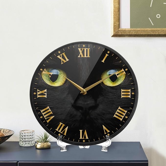 ALAZA Cute Black Cat Closeup Wall Clock Battery Operated Silent Non Ticking Clocks for Living Room Decor 12 Inch / 9.5 Inch