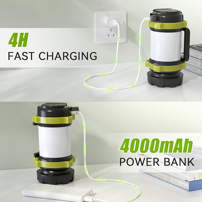 Alpswolf 2 Pack Camping Lantern Rechargeable, Led Lantern Camping Flashlight with 4000 Capacity Power Bank, 6 Modes, IPX4 Waterproof, Portable Rechargeable Lanterns for Power Outage, Hiking, Outdoor