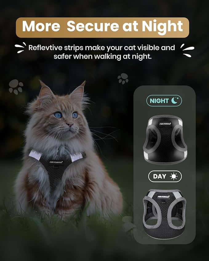 FAYOGOO Cat Harness and Leash Set for Walking Escape Proof, Kitten Harness and Leash Adjustable, Small Large Cat Walking Harness and Leash, Lightweight Soft Vest Harness and Leash (Large, Black)
