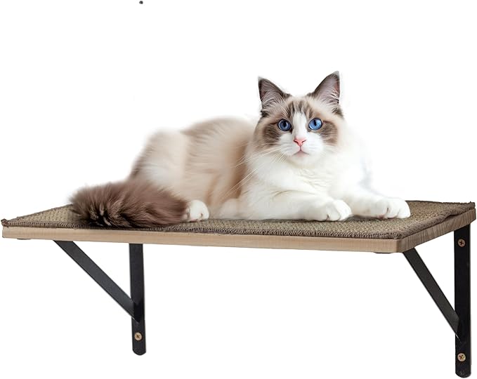 Cat Wall Shelves, 40 x 25 x 1.2 cm Pine Board with Sisal Mat, Iron Bracket, Linen Mat, High-Resolution Floating Wall Shelf, Cat Perch for Sleeping, Playing, and Scratching, 1.2 kg Set