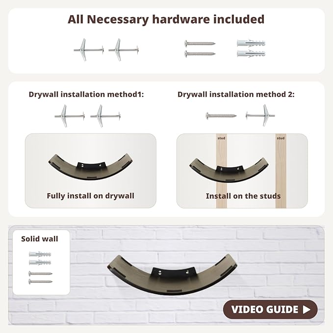 Cat Shelf with Comfortable Cat Cushion - Curved Modern Cat Bed (Large Size) - Lotus Leaf Design Cat Wall Perch - Wall Mounted Cat Furniture for Sleeping, Playing, Climbing, and Lounging, Walnut