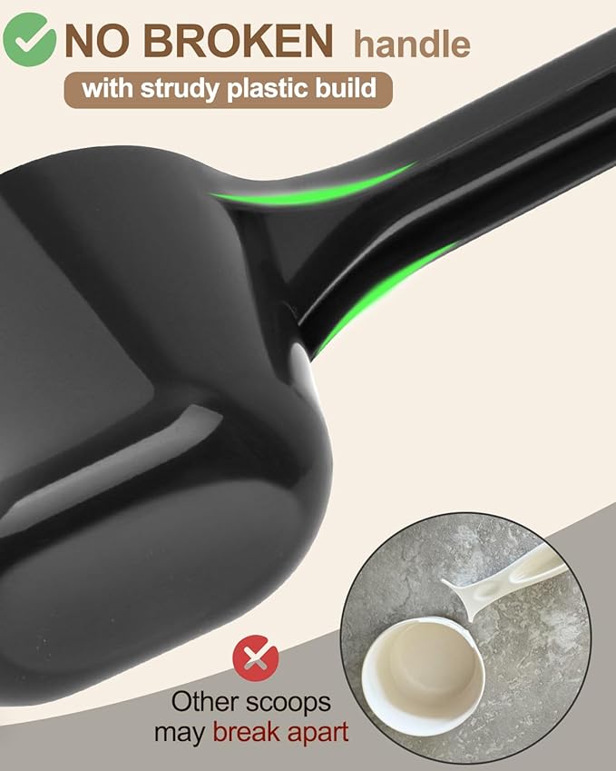 3PCS Dog Food Scoop, 1 Cup Plastic Pet Food Scoop with Measuring Lines 1/2 Cup and 1 Cup for Dogs, Cats, Birds and Rabbits (Green,Black and White)