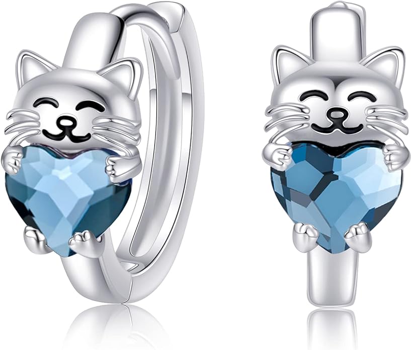 925 Sterling Silver Cat Earrings Cute Animal Kitten Stud Earrings cat Jewelry Gifts for Women Girls Hypoallergenic Earrings for Sensitive Ears