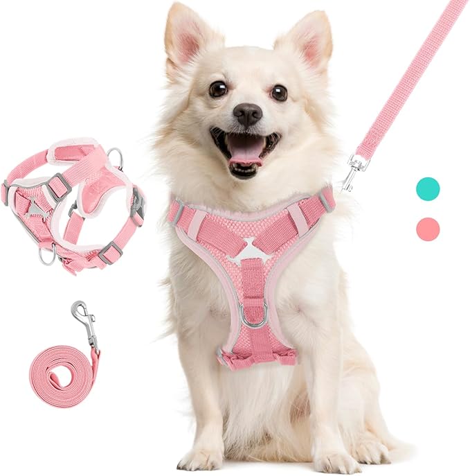 Cat Harness and Leash Set for Walking, Adjustable Kitten Vest Harness with Reflective Strip Breathable Mesh, Escape Proof Soft Pet Safety Vest for Cats, Kittens, Puppies, L, Pink