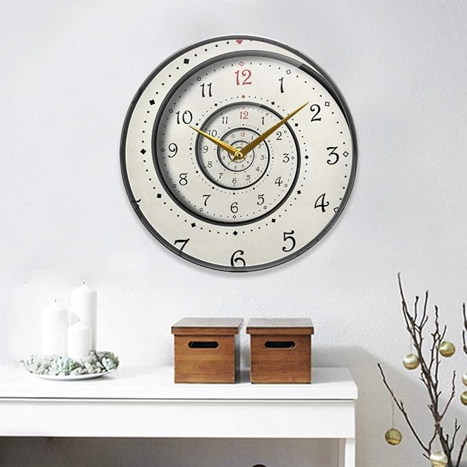 ALAZA Modern White Spiral Wall Clock Battery Operated Silent Non Ticking Clocks for Living Room Decor 12 Inch / 9.5 Inch