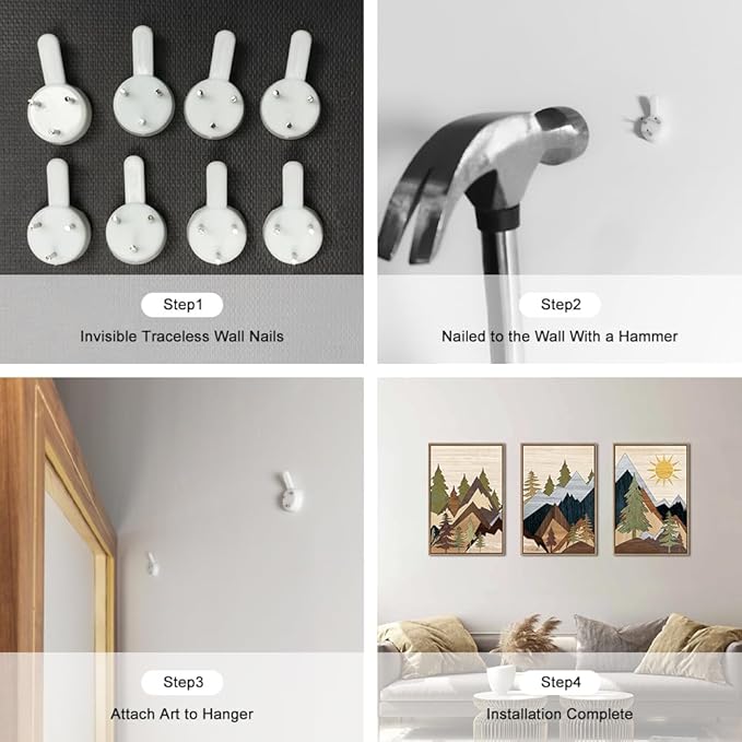 Ausril Mountain Pine Tree Framed Canvas Wall Art Set, Nature Wilderness Illustration Wall Decor, Woodcut Forest Wall Painting, Mid Century Modern Art Print for Living Room Bedroom Office 16"x24"x3