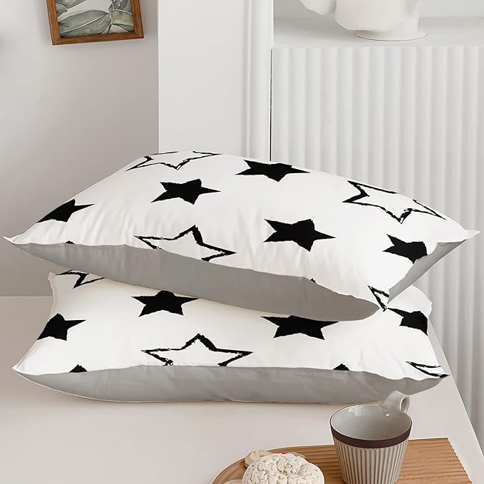 Axolotl Kids Twin Bedding Comforter Set,3Pcs Super Cute Soft Black and White Stars Quilt Set Bed in A Bag with 1 Comforter 2 Pillowcases for Kids Boys Girls Teens Adults Room Decor All Season