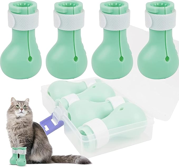 4pcs Cat Boots for Cats Only Adjustable Prickly Anti-Off Cat Shoes, Silicone Cat Claw Covers Protector Pet Botties, Kitten Mittens to Prevent Scratching for Nail Trimming Home Bathing Grooming