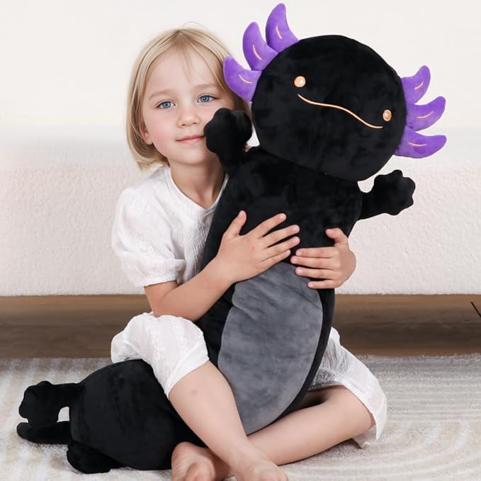 36" Giant Black Axolotl Stuffed Animal, Cute Soft Long Axolotl Plush Body Squishy Pillow Big Plushies Toy, Gift for Kids, Boys, Birthdays, Easter