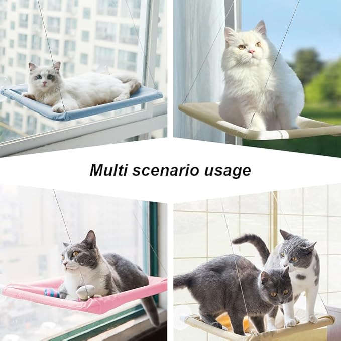 Cat Window Perch Hammock Window Seat-Large Cat Hammocks Bed for Indoor Cats with 4 Strong Scution Cups,Kitty Sunny Bed Window Sill Shelf Sturdy Resting Seat Holds Up 40lbs Pet Hammocks