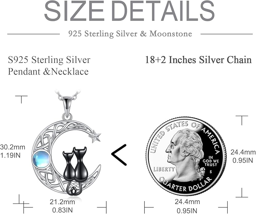 925 Sterling Silver Moon Black Cat Necklace for Women - Tree of Life Jewelry with Abalone Stone - Cat Lover Birthday Gift