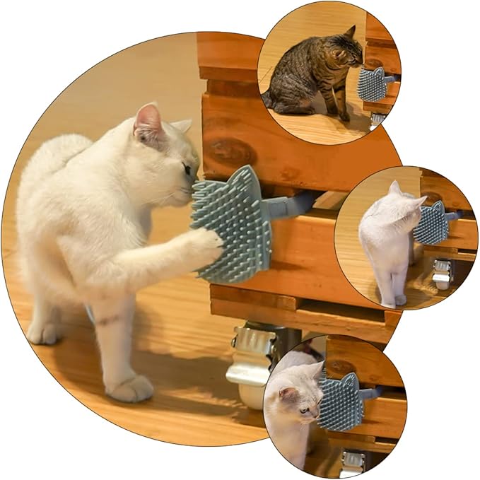 Animals Toy Itching Board, Wall Mounted Cat Scratcher, Self Cleaning Slicker Brush, Massage Comb for Dry Hair & Furniture Protection, Blue, Nylon & Silicone