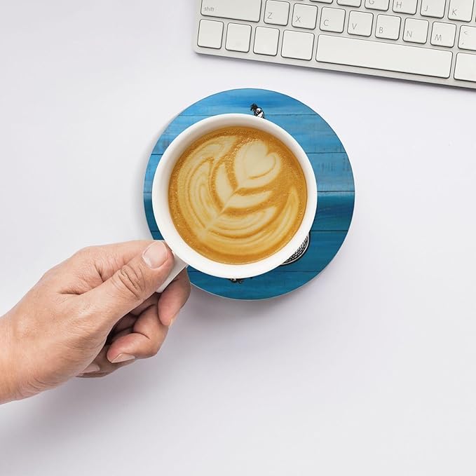 Anchor Coasters for Drinks, Set of 4, 4 Inch Wooden Background Absorbent Diatomite Ceramics Nautical Coasters for Coffee Table with Cork Base Tabletop Protection Suitable for Dining Desks Restaurants