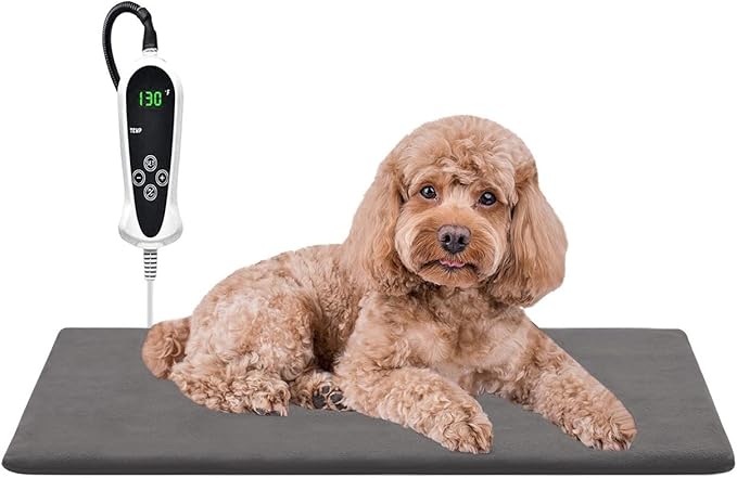 TJOY Pet Heating Pad for Cats,Dog Heating Pad Temperature Adjustable Electric Heated Pet Bed Mat with Timer,Waterproof Pet Heating Pads Cat Warming Pad(Medium:22" x 18"(Gray))