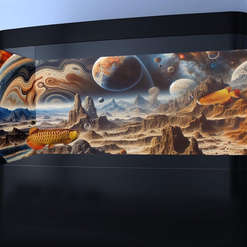 36X18IN Cosmic Spaceterrarium Background, Cool Parallel Space Themed Aquarium Reptile Habitat Background, Aquarium Background with 10EVA Double-Sided Tape