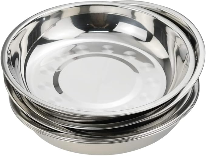 7.64 Inch Stainless Steel Round Plate, Dinner Plate Dish, Pack of 6