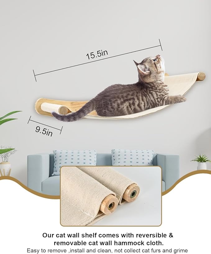 Cat Hammock for Wall, Cat Wall Hammock with 2 Cat Wall Steps, Cat Climbing Shelves Wall Mounted, Cat Shelf for Climbing, Sleeping, Playing, Cat Wall Shelves for Indoor Cats or Kitty