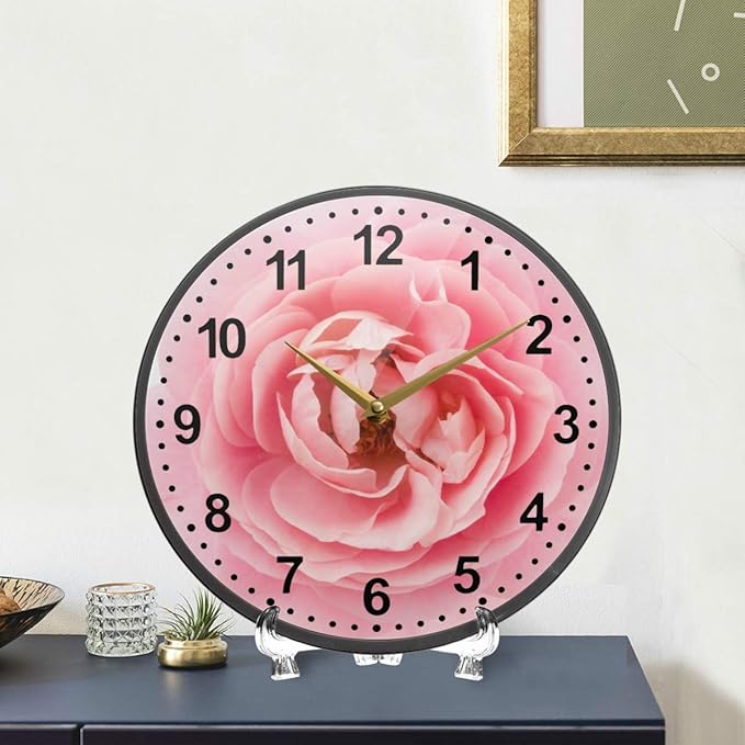ALAZA Pink Rose Flower Close Up Wall Clock Battery Operated Silent Non Ticking Clocks for Living Room Decor 12 Inch / 9.5 Inch