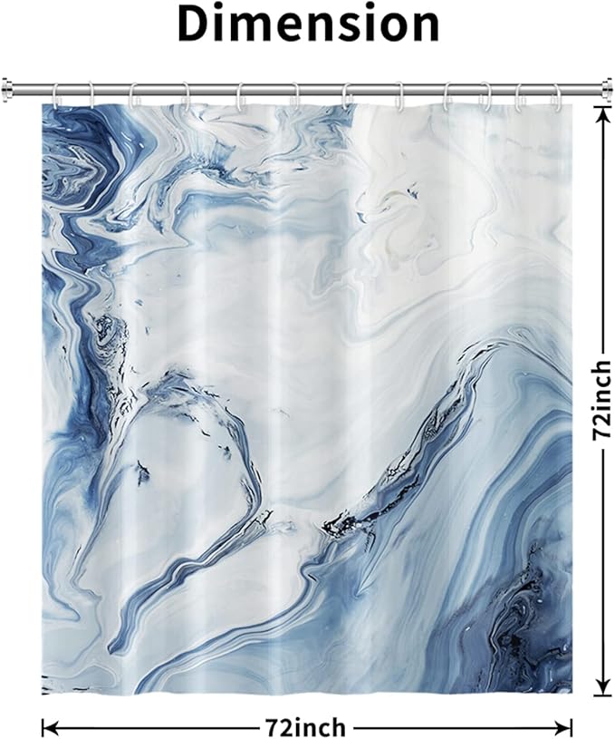 AWERT Blue Marble Shower Curtain - Waterproof for Bathroom Decor, Printed Washable With Hooks, 72x72 Inch