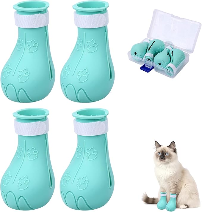 4 Pcs Silicone Cat Feet Claw Covers, Anti-Scratch Cat Nail Shoes Kitten Feet Paw Boots Cat Protector Caps to Prevent Scratching Pet Supplies for Bathing Shaving Grooming