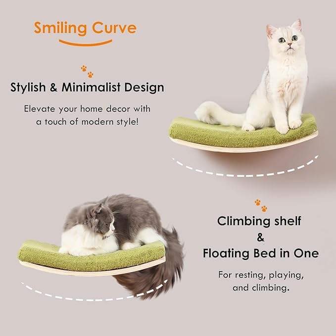 Cat Wall Shelves,Wall Mounted Cat Wall Furniture,Curved Cat Shelves and Perches for Wall,Floating Cat Wall Bed Cat Shelf with Comfortable Cat Cushion