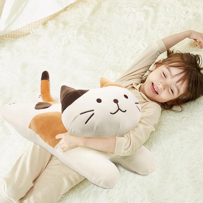 ARELUX 22in Soft Cat Big Sleeping Hugging Pillows,White Cat Plush Pillow, Kitten Stuffed Animal Throw Pillows Accompany Plush for Friends Family Birthday