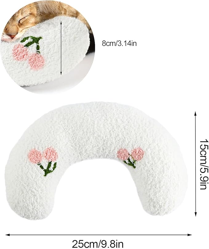 Cat Pillows for Indoor Cats, Soft Fluffy Dog Calming Pillow, Little Dog Pillows, U Shaped Half Donut Cuddler with Cute Embroidery, Washable Neck Protector Pillows for Small Dogs and Cats (white)