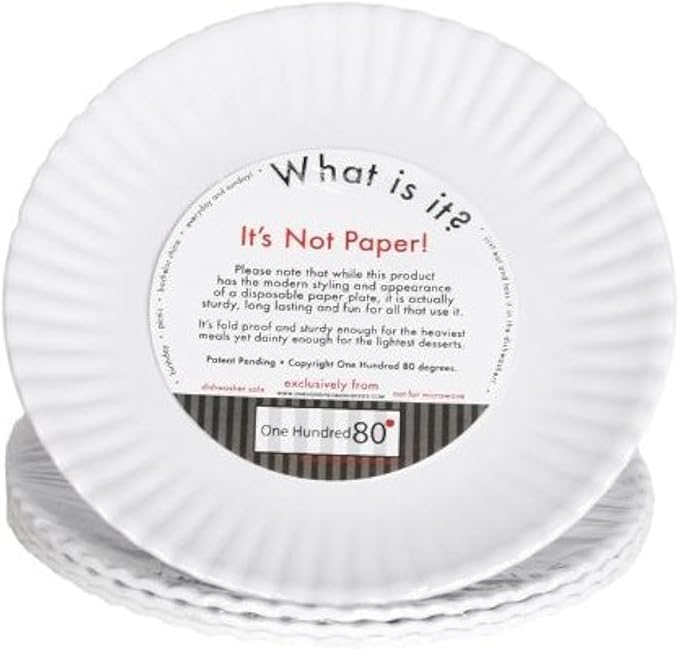 "What Is It?" Reusable White Appetizer or Dessert Plate, 6 Inch Melamine, Set of 4