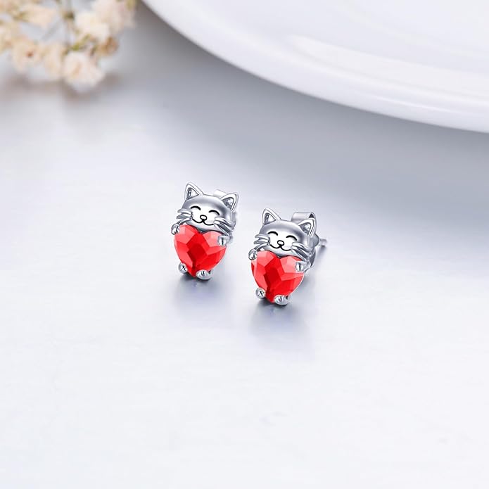 925 Sterling Silver Cat Earrings Cute Animal Kitten Stud Earrings cat Jewelry Gifts for Women Girls Hypoallergenic Earrings for Sensitive Ears
