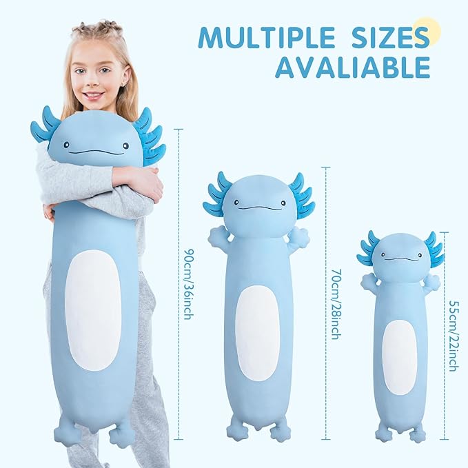 36 inch Cute Giant Blue Axolotl Plush Soft Body Pillow, Large Axolotl Stuffed Animals Toy, Squishy Plushies Gifts for Kids Boys Girls Birthday