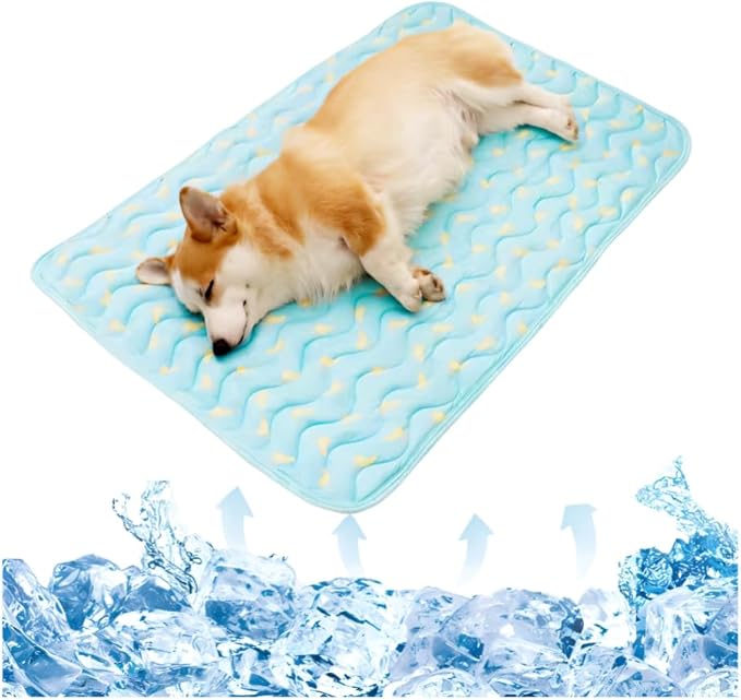 Pet Cooling Mat Cooling Fiber - Washable Non-Toxic Pet Indoor Outdoor Bed, Foldable Pee Pads for Dogs Settle Mat Cooling Dog Blanket Cat Cooling Pad (Blue, Large)