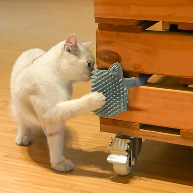 Animals Toy Itching Board, Wall Mounted Cat Scratcher, Self Cleaning Slicker Brush, Massage Comb for Dry Hair & Furniture Protection, Blue, Nylon & Silicone