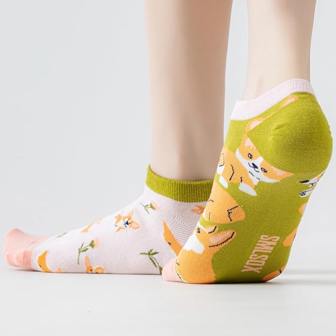 2 Pairs Funny Cartoon Animal Print Cotton Ankle Socks for Women Teens