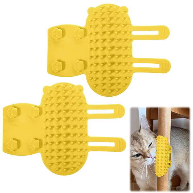 2PCS Cat Self Groomer Brush, Adjustable Cat Face Scratcher Silicone Cat Combs Cat Massager for Climbing Frames Table Legs Long and Short-Haired Kitten Cats(Yellow)