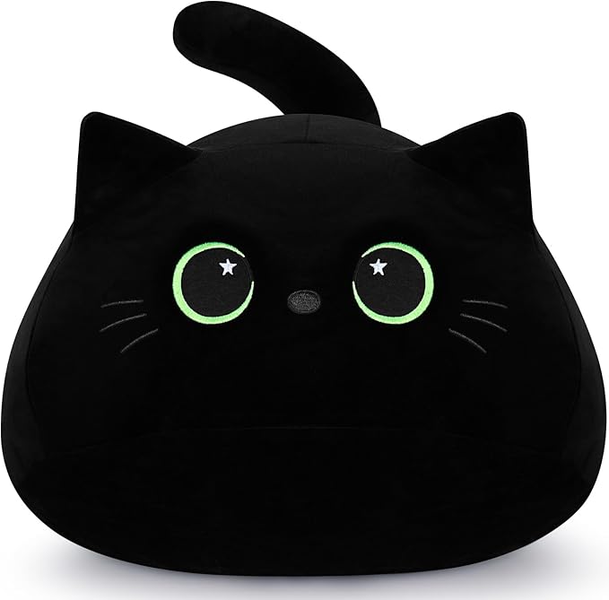 19'' Black Cat Plush Toy- Giant Black Cat Stuffed Animal, Large Black Cat Plushie Kawaii PlushiesGreen Star Eyes Cat Plush Pillow, Black Cat Decor Plush Toys Plushie Christmas Birthday Gift for Kids