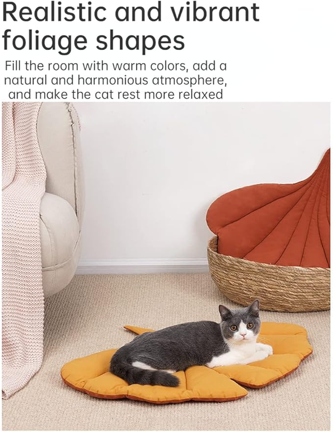 Cat Mattress Leaf Shape Cat Nest Cat and Dog Double-Sided Available Floor Mat Cover Pad Warm and Comfortable Cartoon Cat Bed Indoor Warm Accessories (Leaves)