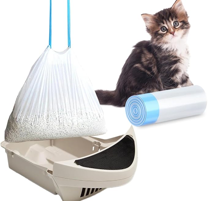 20 Pack Cat Litter Bags with Drawstring, Heavy Duty Cat Litter Box Liners Compatible with Litter-Robot 3/4 Waste Bags Replacement