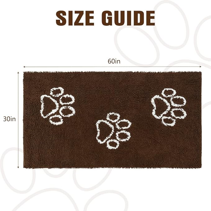 EXPAWLORER Dog Door Mat for Muddy Paws - Highly Absorbent Microfiber Dog Rug, Soft Chenille Dog Runner Rug Indoor Outdoor Floor, Non-Slip Large Pet Paw Cleaning Washable Mud Mat for Bathroom, Brown