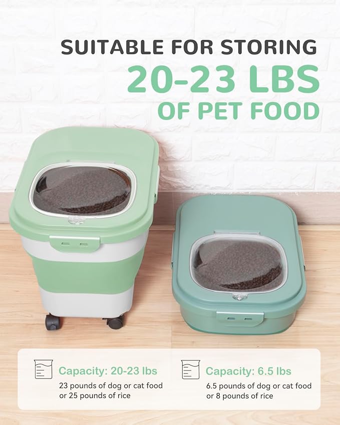 20-23 Lbs Dog Food Storage Container - Collapsible Dog Food Container with Attachable Casters and Scoop,Travel Silicone Bowl, Pet Food Storage Containers to Keep Dry Food Fresh,Easy to Move