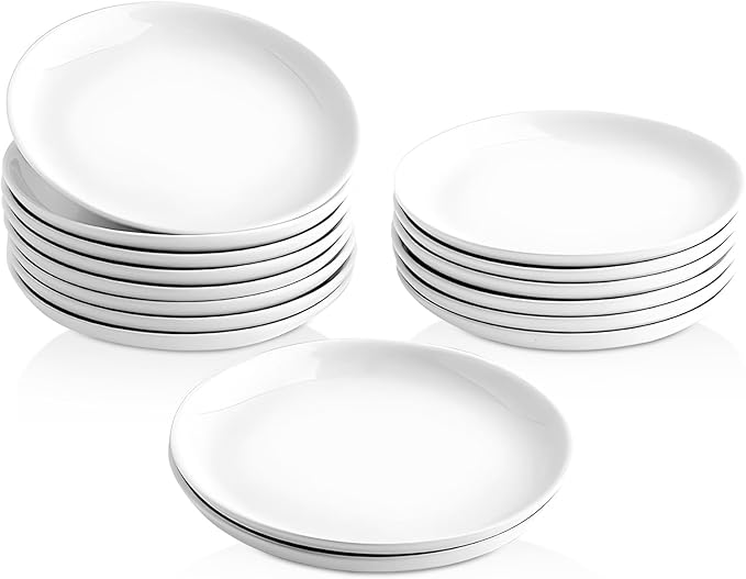 16 Piece Ceramic Appetizer Plates, 5.6 Inch Small Dessert Plates Set, White Round Plates for Bread, Butter, Snack, Lightweight Dinnerware Saucer Sets - Ivory, Oven, Microwave & Dishwasher Safe