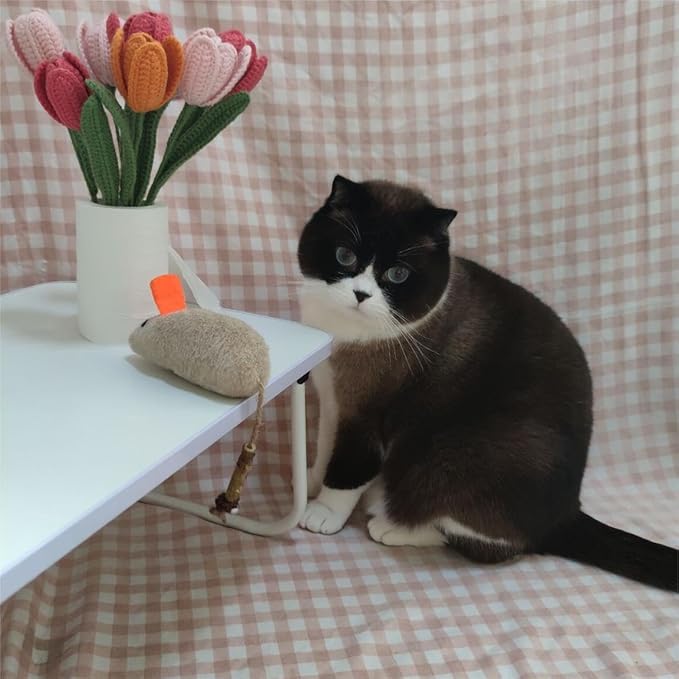 3Pcs Organic Cat Toys with Bells, Cat Chew Toy Large Mouse Toys for Cats, Cat Catnip Toys with Bell, Catnip Cat Mouse Toys, 8.9inch Cat mice Bell Organic Cats Toys