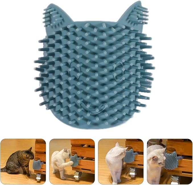 Animals Toy Itching Board, Wall Mounted Cat Scratcher, Self Cleaning Slicker Brush, Massage Comb for Dry Hair & Furniture Protection, Blue, Nylon & Silicone