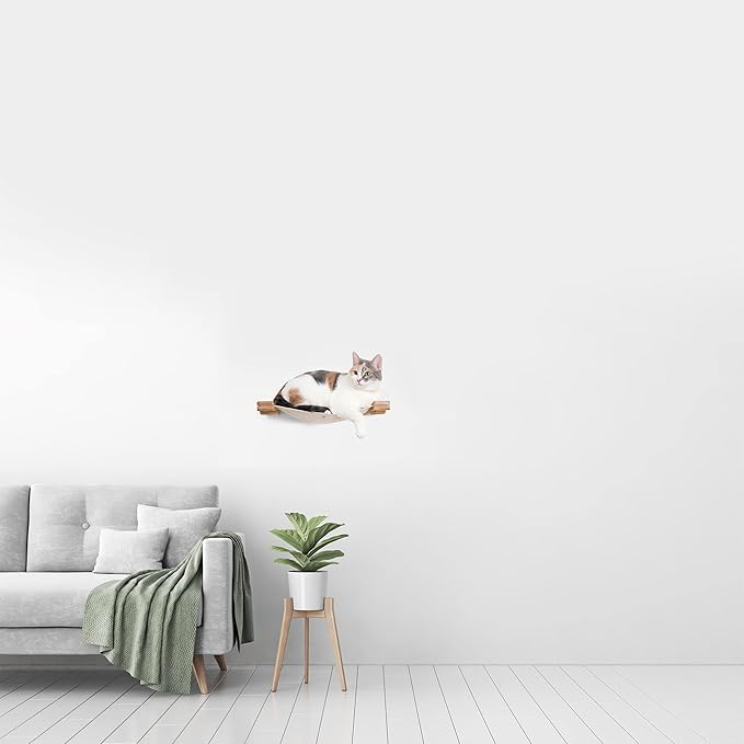 CatastrophiCreations Cat Lounge Hammock Wall Mounted Lounger for Climb and Play Furniture Cat Tree Shelves, Natural Bamboo/Natural Canvas, one Size