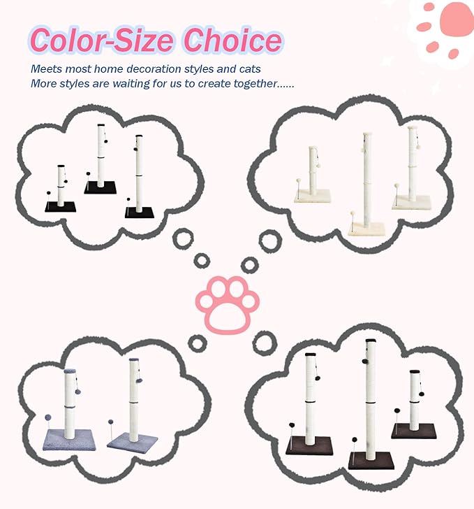 Cat Scratching Post Kitten Scratcher Sisal Scratch Posts Basic with Hanging Ball for Indoor Cats, Integrated Cat Toys, Brown