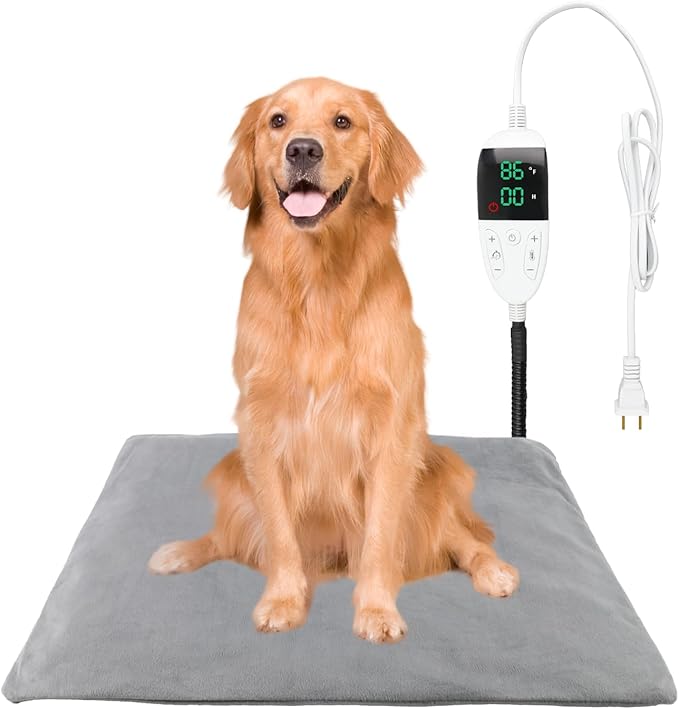 Pet Heating Pad for Dog Cats, Temperature Adjustable Pet Heated Bed with Timer, Cat Heating Pad Outdoor Indoor with Overheating Protection, Pet Warming Pad for Cat Dog House Outside