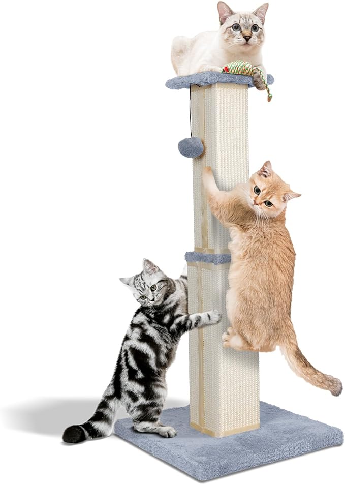 31.1" H Scratching Posts for Indoor Cats Adults & Kitten,Cat Scratching Post,Tall Sisal Cat Scratching Post with Hanging Ball,Grey