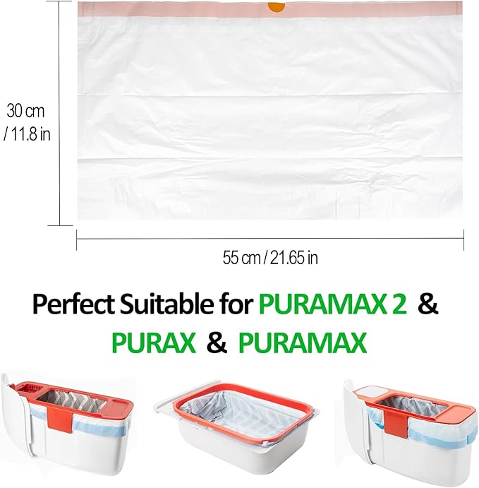 120 Count Cat Litter Box Liner Bags, 21" x 11" Disposable Automatic Cat Litter Waste Bags, Drawstring Heavy Duty Cat Litter Trash Bags Suit for PuraX PuraMax PuraMax2