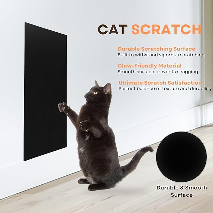 Cat Scratch Mat (Black, 8-Pack, 9.8''*18.8''), Furniture Protector from Cats Scratching, Strong Self-Adhesive Backing for Easy and Sturdy Application, Versatile for Cat Trees, Posts, and Beds