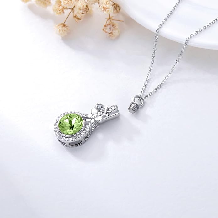AOBOCO Butterfly Urn Necklace for Ashes 925 Sterling Silver Butterfly Cremation Jewelry Memorial Keepsake Pendant with 12 Months Birthstone Crystal from Austria