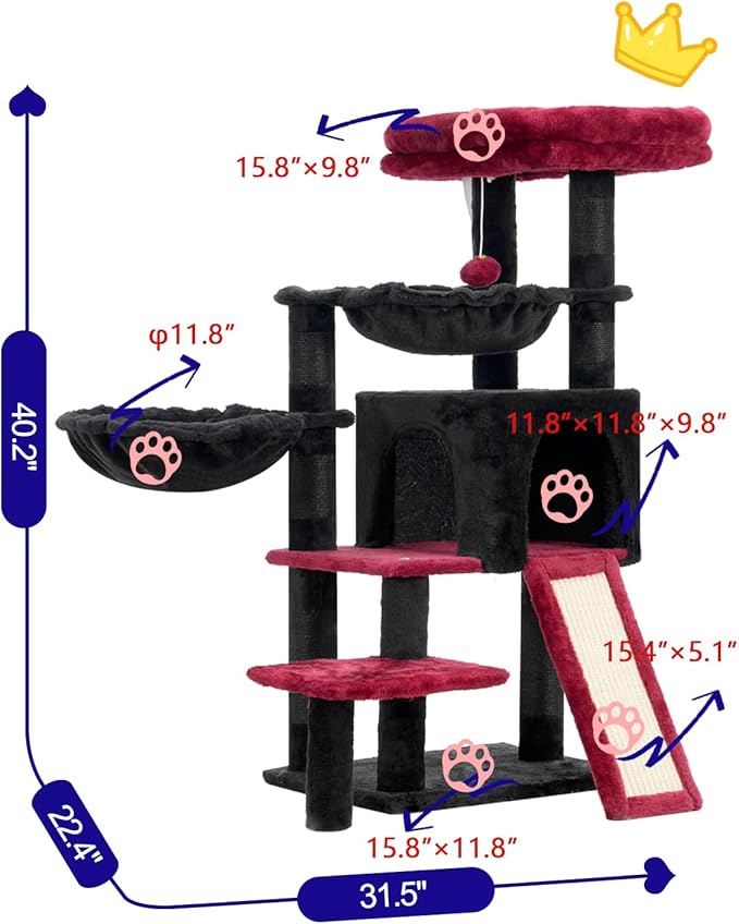 Gothic Cat Tree, Halloween Cat Tower with condo, 2 Baskets, Large Platform, Scratch Board, Cat Scratching Posts for Indoor Cats, Black and red GCT003SBR